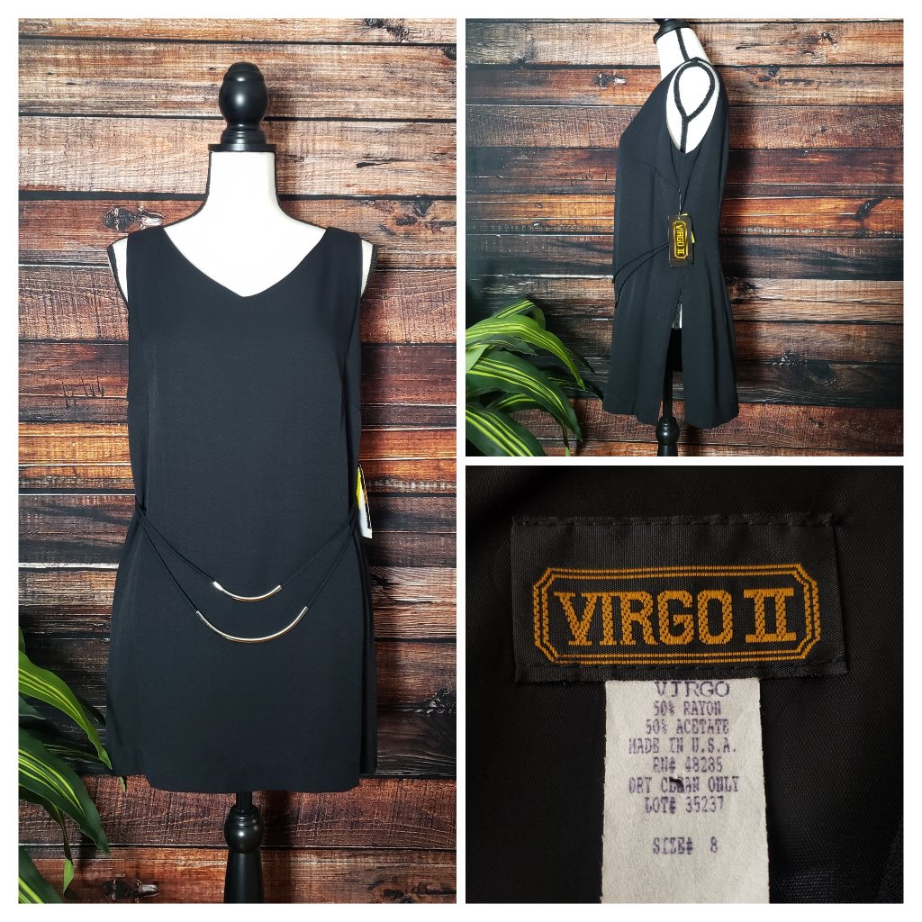 Nwt Virgo Ii Vintage Tunic Top 8 Side Slits Black Silver Strand Usa Made